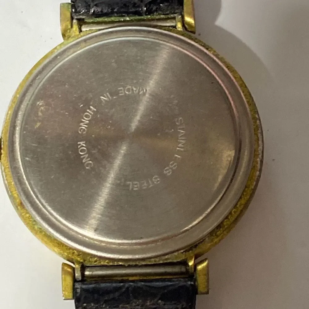 Michelle Louise Women's Gold Tone Black Leather Band Quartz Watch OS‎